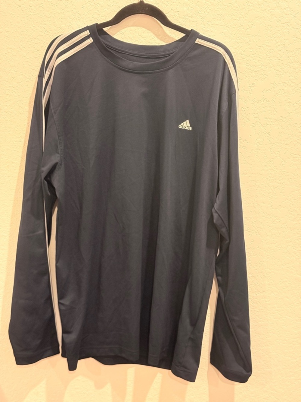 adidas Men’s Long Sleeve Athletic Tee - Navy with White Stripes‎